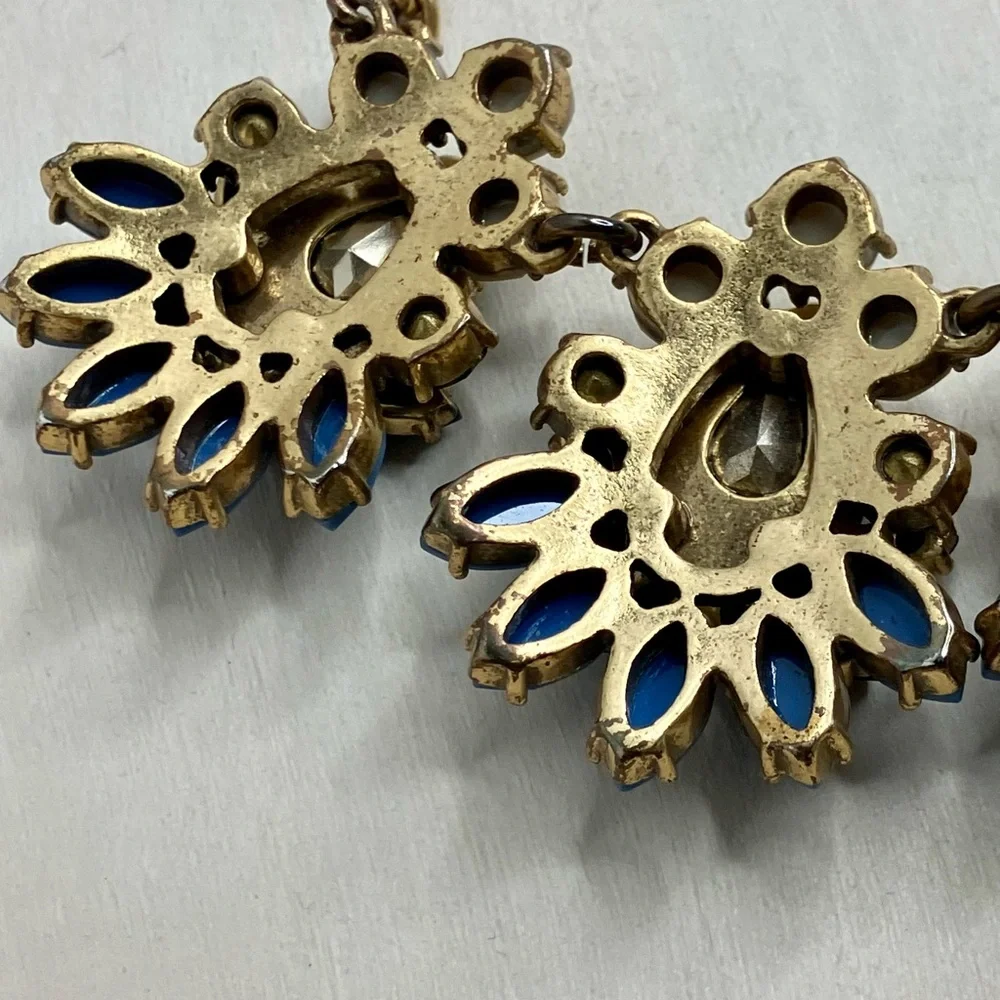 J. Crew Gemstone Cluster Statement Necklace Teardrop Crystals Blue Beige Gold ✨✨ - Picture 8 of 9